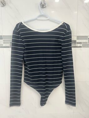 Dynamite Striped Blue & White Long Sleeve Bodysuit